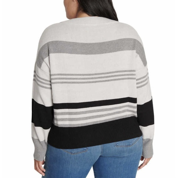 Lucky Brand Women’s Colorblock Knit Sweater Soft Hand Feel Grey Striped XL NWT - Picture 5 of 6